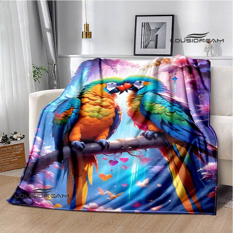 3D Parrot Cute Printed Blankets Picnic Blanket Warm Flannel Blankets Soft and Comfortable Blanket Bed Linings Birthday Gift