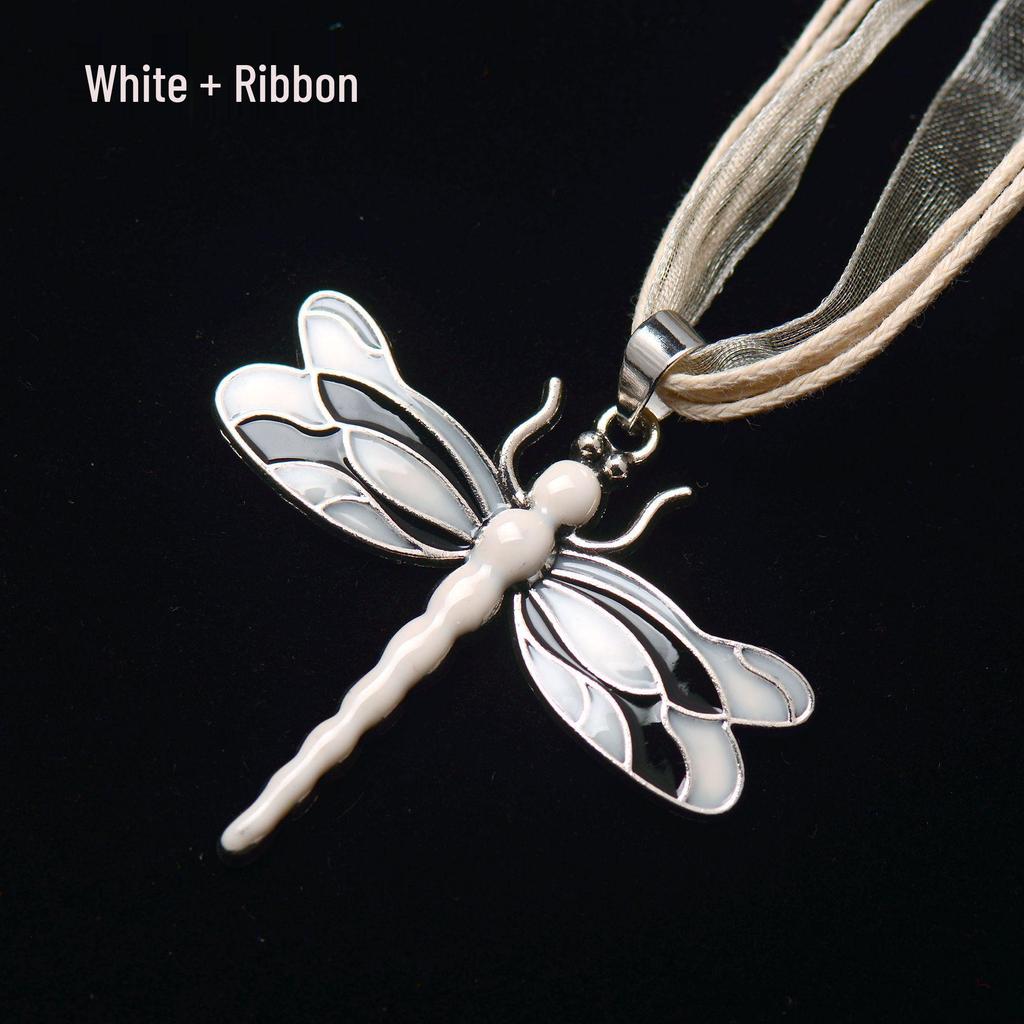 Silver Dragonfly Necklace with Luminous Butterfly - Retro Forest-Inspired
