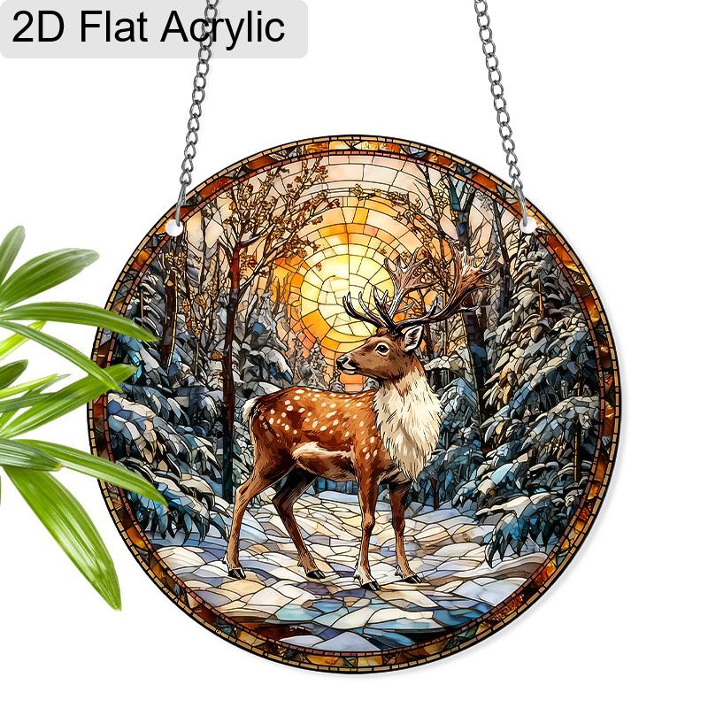 

Акриловый зимний лесной олень, Ловец солнечного света, Витражный эффект, Подвесное украшение на окно для Рождества и любителей природы 20cm/7.87inch