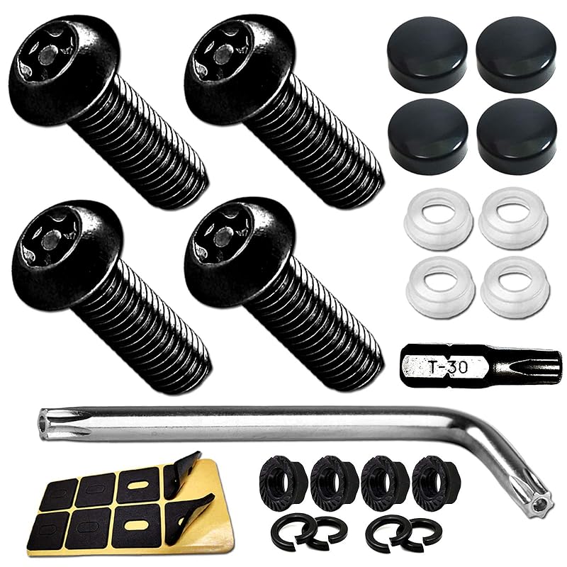 Aootf Anti Theft License Plate Screws- Black Bolts For Locking Car Tag, Frame And Cover, Mounting Hardware Kit For Front/Rear, M6 Stainless Steel