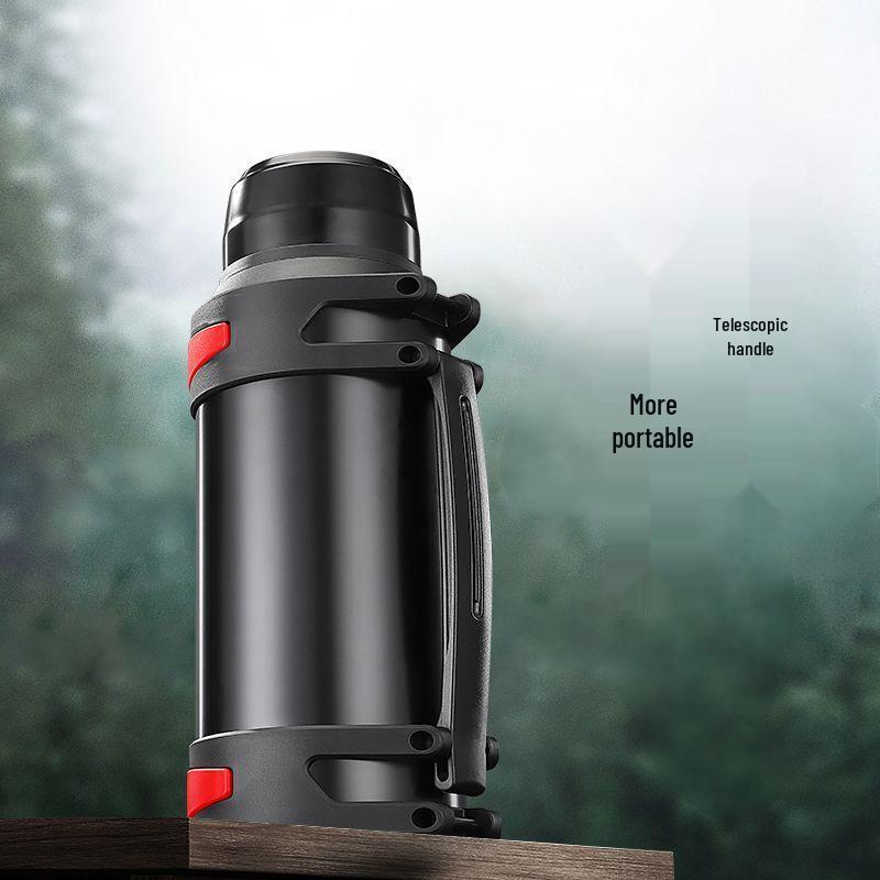 304 Stainless Steel Thermos Flask with Retractable Handle and Bowl - Large Capacity Travel Kettle for Camping