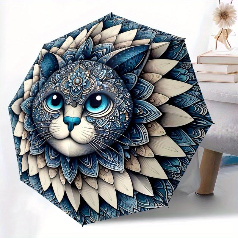1pc Cat Mandala Automatic Open 8-Rib Windproof Umbrella, Travel & Commuting, Suitable for All Seasons