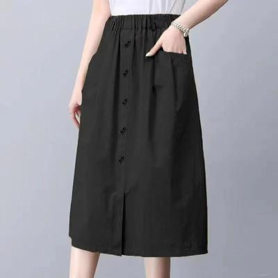 High-waisted 2025 Temperament New Fashion Casual Elastic Mid-length Slim Versatile Pocket Skirt