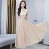 Women Chiffon Dress Chinese Style Printing Stand Collar Mid-length Retro Cheongsam Skirt