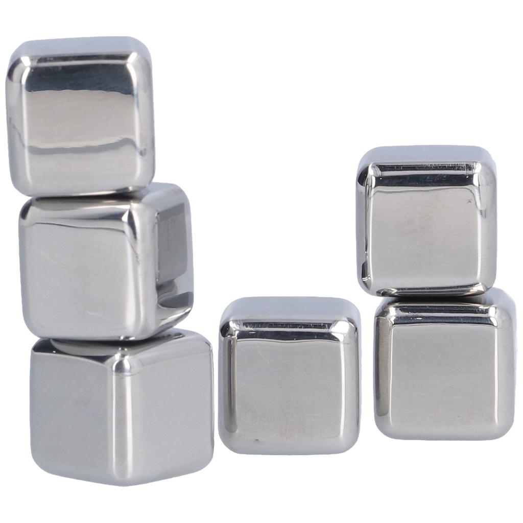 6PCS Whiskey Stones with Storage Box Stainless Steel Ice Cube Harmless Reusable Whiskey Rocks
