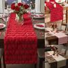 Soft Flannel Long Table Runner Valentine Day Faux Fur Table Runner Plush Jacquard Heart Desk Runner for Festive Holiday Decor
