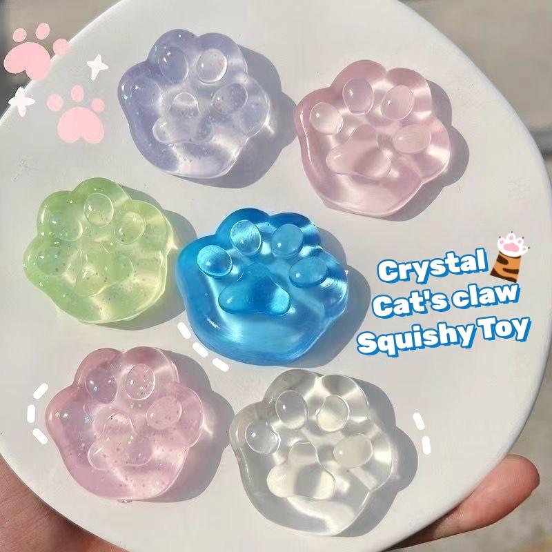 New Kawaii Cat Paw Sticky Squeeze Toy Soft Realistic Jelly Glitter Cat Claw Squishy Stress Relief Toys Adults Unique Gifts