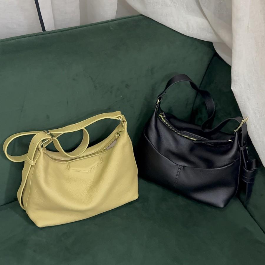 Korean Minimalist Genuine Leather Hobo: Casual Versatile Soft Shoulder Bag with Large Capacity