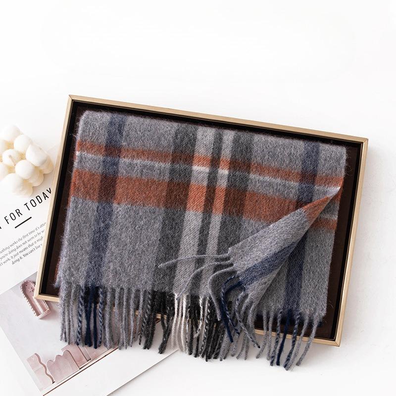 Autumn and Winter Korean Style Plaid High end Contrast Color Warm Indoor Shawl Pure Cashmere Scarf for Women with High Quality