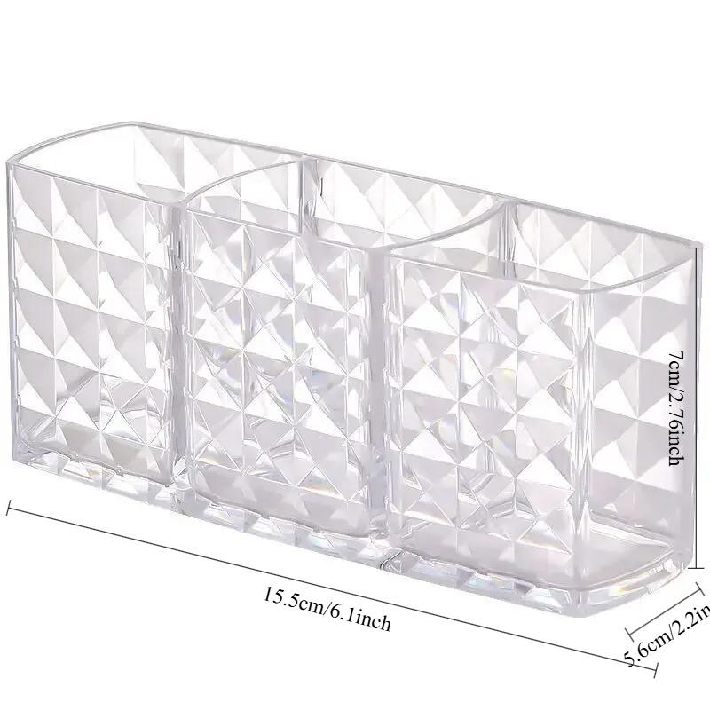 Cosmetics Storage Box Three Grid Pen Holder Transparent Acrylic Organizer for Eyebrow Pencil Makeup Brush Desktop Vanity Storage
