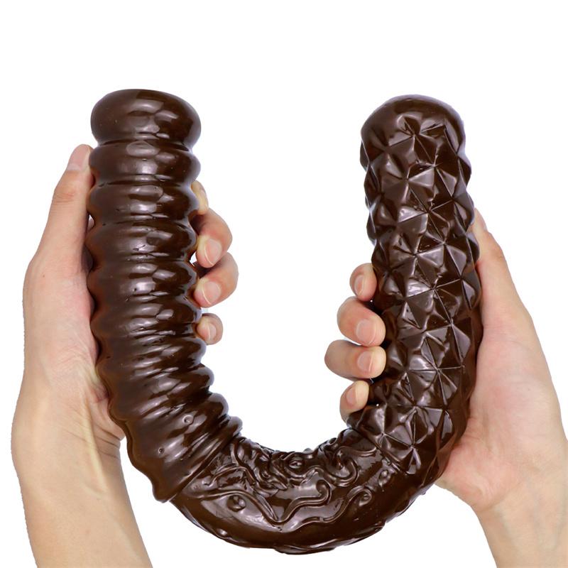 Coffee Double-headed Gold Hoop for Women's Double-headed Dildo Oversized Thick and Long Dildo Anal Plug