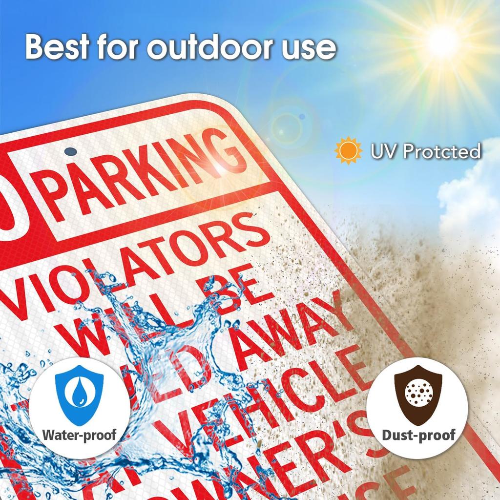 GicnKeuz Large No Parking Signs,18x12 Inches Violators Will Be Towed Away at Vehicle Owner's Expense Signs, Engineer Grade Reflective Aluminum, Fade