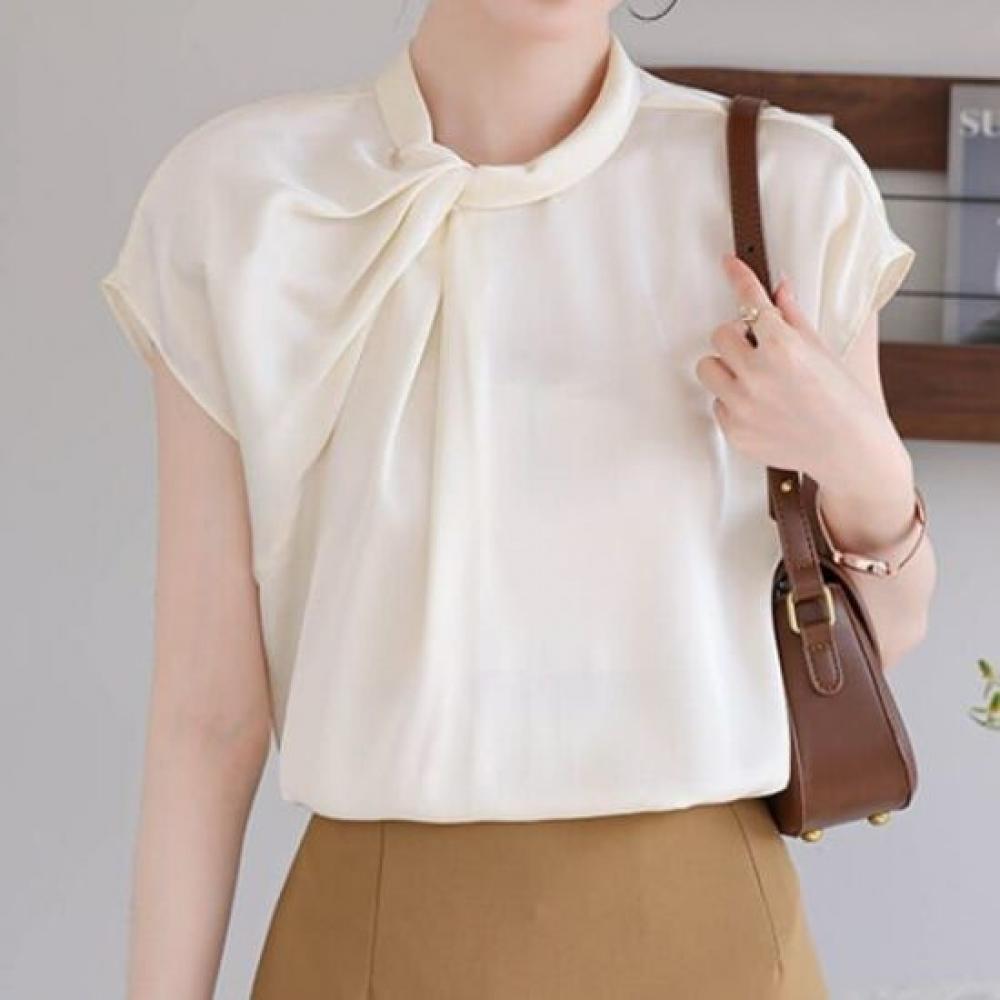 Navava Vintage Elegance Shirred Cap Sleeve Blouse Nb2805