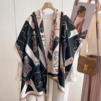 Imitation Cashmere Scarf Thickened And Lengthened Cartoon Pattern Cute Wind Scarf Bear Print Shawl