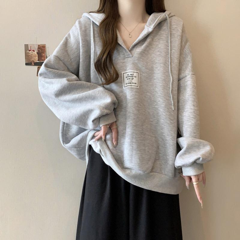 Real shot collar hooded sweater women s thin new loose lazy top jacket M 2990₽