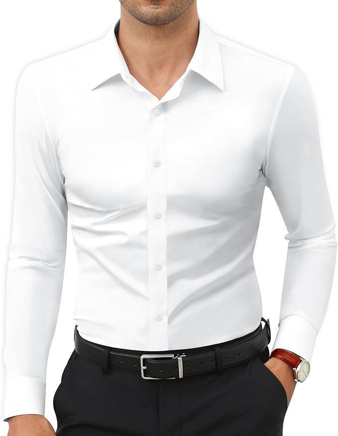 Pánska Slim Fit Nežehlivá Košeľa s Dlhým Rukávom Business Casual - Jednofarebná, Chladivý Dotyk Ľadového Hodvábu S white