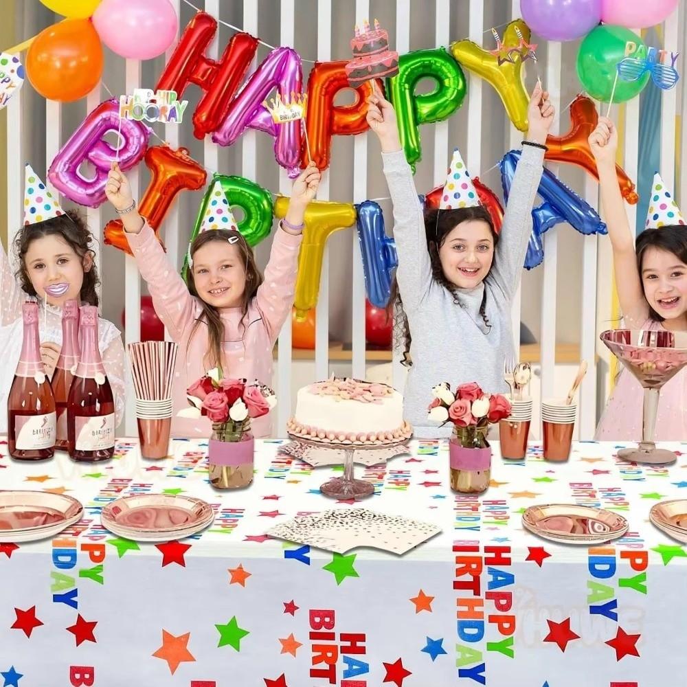 Thickened Disposable Tablecloth Plastic Waterproof Birthday Tablecloth Oil-proof Multicolor Table Covers Happy Birthday Star