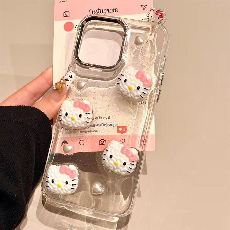 Cartoon Kt Glitter Mobile Phone Case For Iphone16Promax Transparent Apple 17 Girl Heart 15Pro Women'S Model