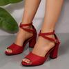 Fashion Fashion Square Heel Sandals Women's New Suede Open Toe Bag Heel One Strap Anti-slip Wear-resistant High Heels