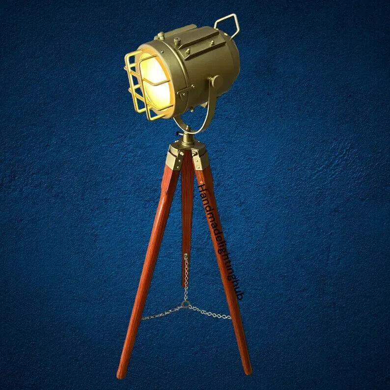 

Handmade Brass Antique Tripod Searchlight Floor Lamp - Nautical Home Decor золотий