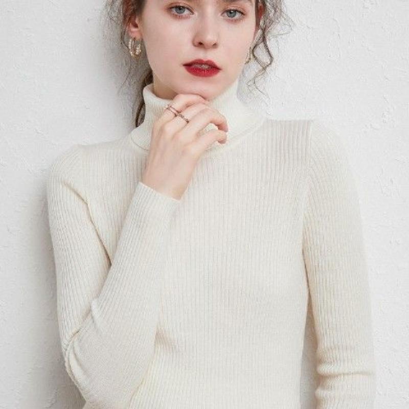 High Collar Sweater Women Solid Fit Knitted Undercoat 2022 New Autumn and Winter Casual Solid Short Long Sleeve Sweater Pullover