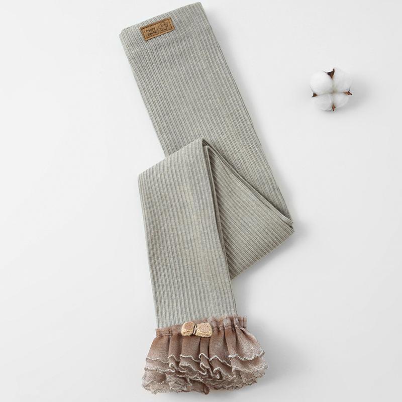 

Girls Leggings Lace Bow-Knot Children s Pants Elastic Spring Autumn Soft Knitted Trousers For Teen Cotton Kids Tights Clothing S світло-сірого кольору