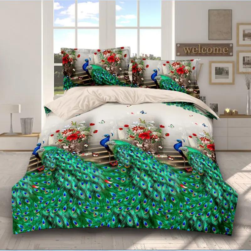 Peacock Feather Bedding Set Peacock Duvet Cover Set Single Double King For Adult Women Microfiber Comforter Cover Bedroom Decor