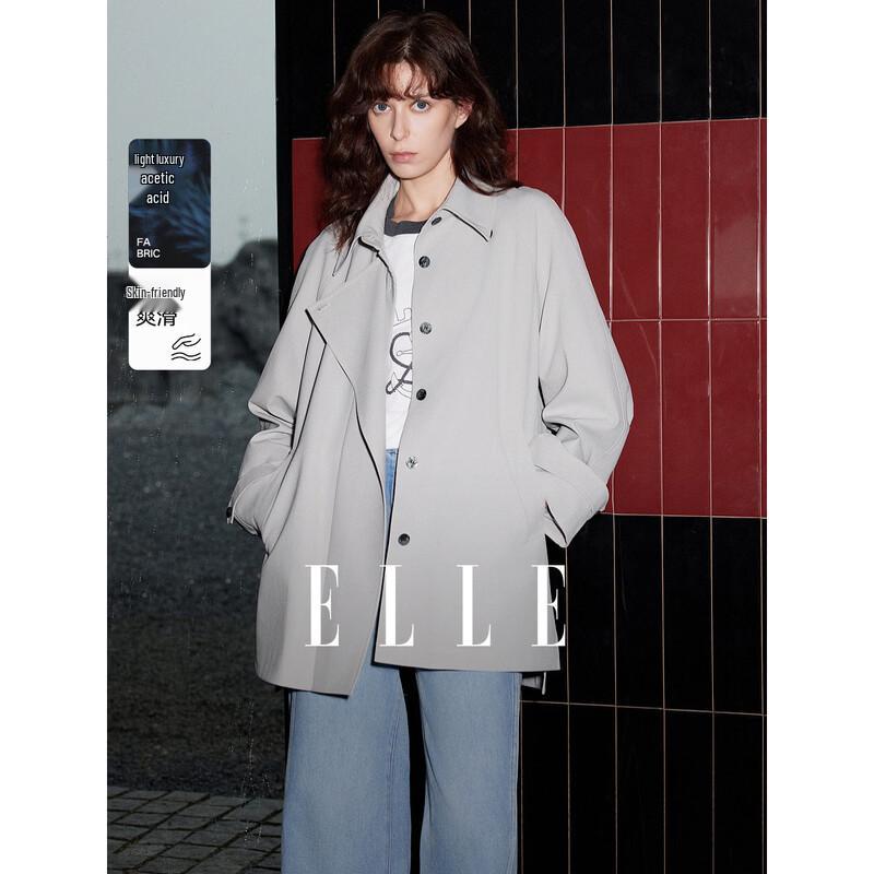

ELLE Women s Oversized Lapel Mid-Length Trench Coat M