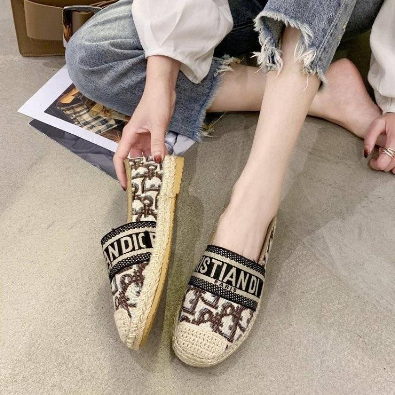 Embroidery fisherman shoes women's flat single shoes summer 2025 new casual woven loafers one-pedal lazy shoes