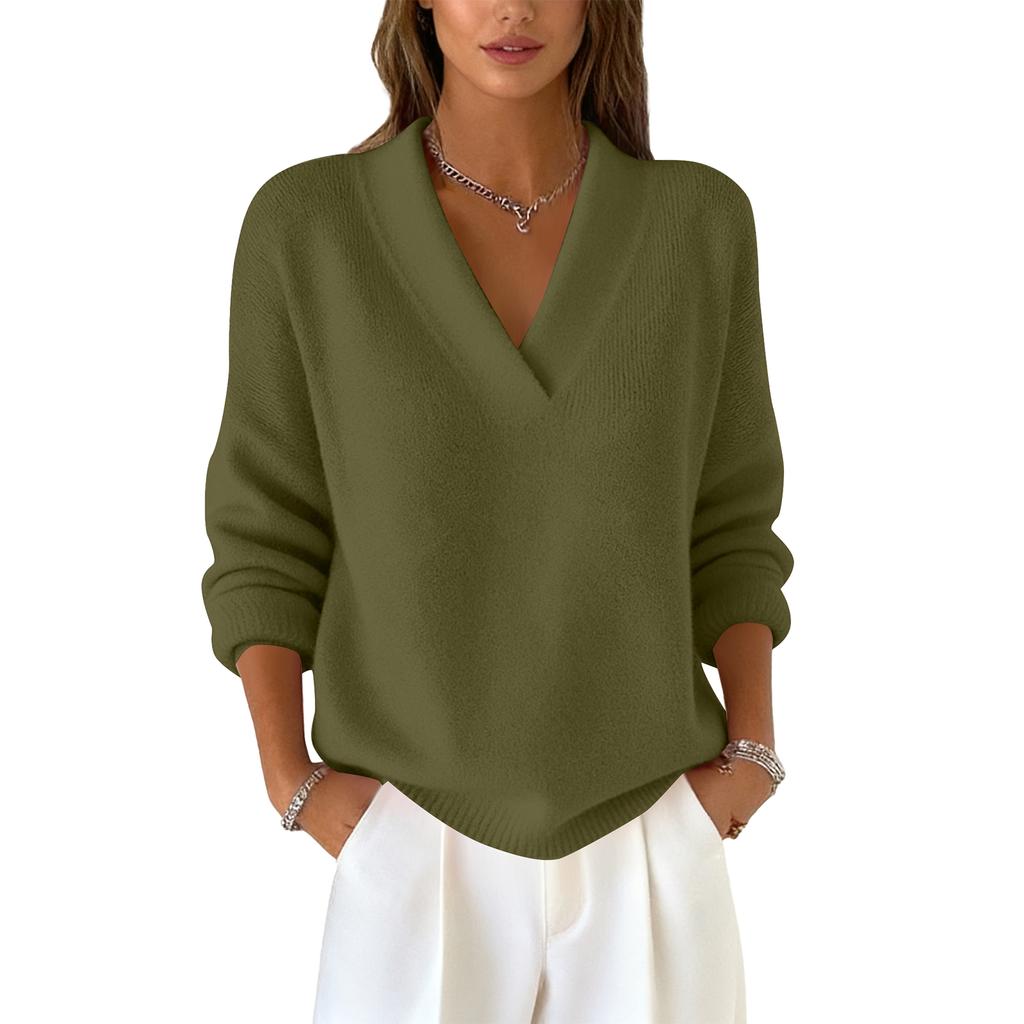 Women's Fashionable Long-sleeved Solid-color Pullover Knitted Sweater Top