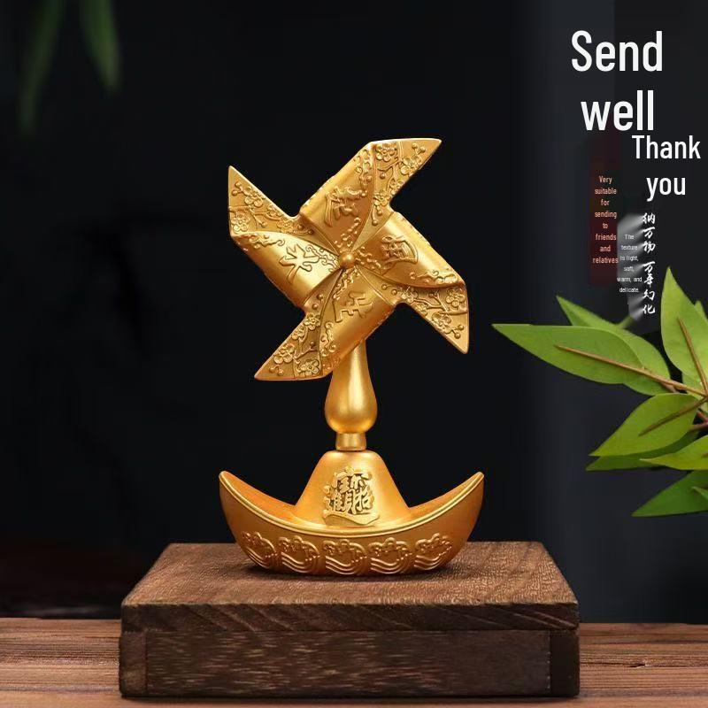 Yuanbao Pinwheel Rotating Ornament: Desktop & Car Fortune-Attracting Fan with Wind Chime Sounds