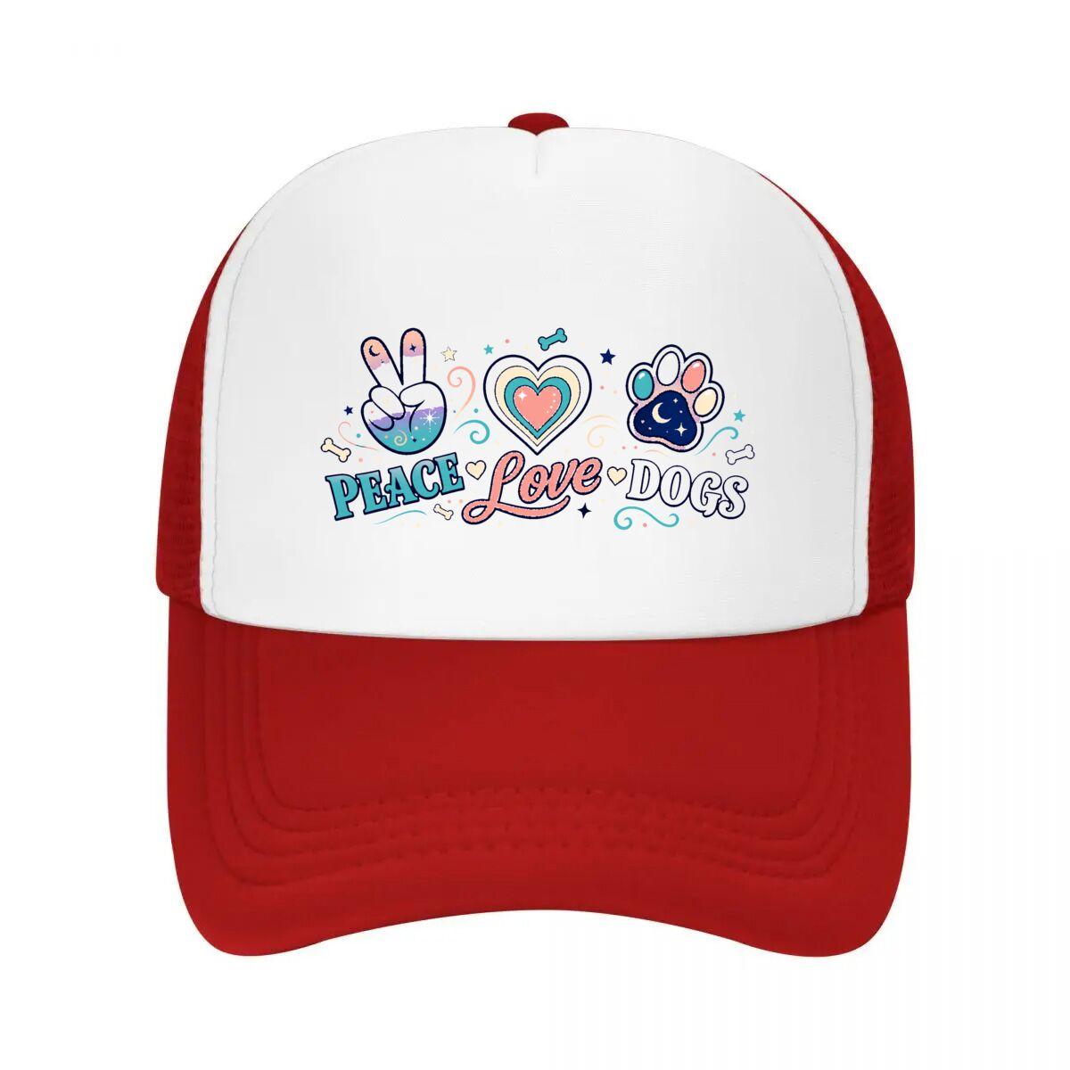 Peace Love Dogs Retro Paw Art Mesh Baseball Cap Casual Hat Outdoor  For Womens Unisex FeUnisex One Size