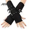 Unisex Fashion Gloves Goth Arm Warmers Fingerless for Women, Punk Metal Buckle Versatile Party Warmers, Gothic Steampunk Sleeves, Cosplay Accessories