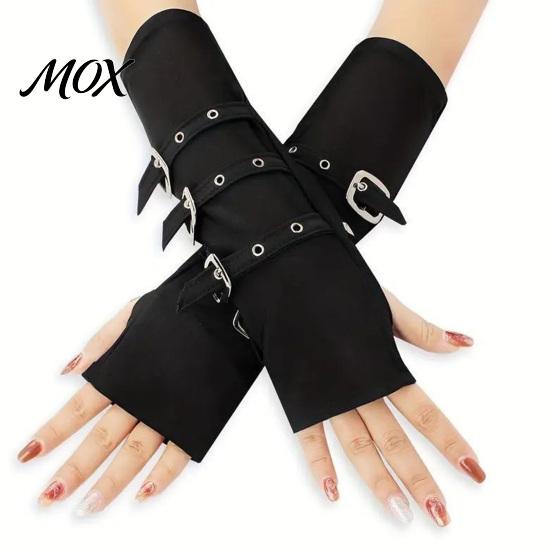 Unisex Fashion Gloves Goth Arm Warmers Fingerless for Women, Punk Metal Buckle Versatile Party Warmers, Gothic Steampunk Sleeves, Cosplay Accessories