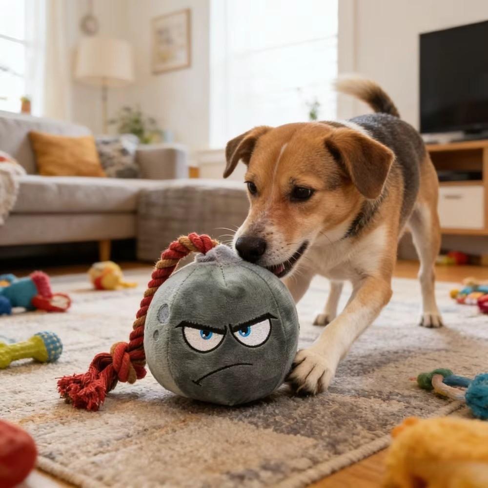 Soft Rope Plush Dog Chew Toy Bite Resistant Pet Toy Ball Squeaky Dog Toy Teething Cleaning