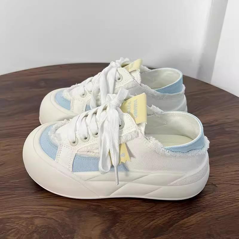 Korean Versatile Shoes Board Shoes Women's 2025 New Summer Lazy Half Drag Platform White Shoes Casual Bread Shoes