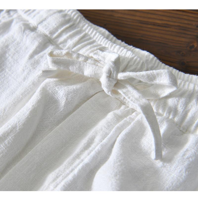 Summer Simple Style Men's Pants Beach Breathable Ramie Cotton Men Trousers Daily Casual Baggy Long Pants Solid Color Drawstring Elastic Waist