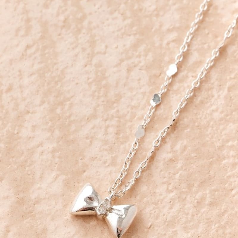 BELLOOGGI Sweet Bow Necklace Natural White Topaz Butterfly Ribbon Necklace