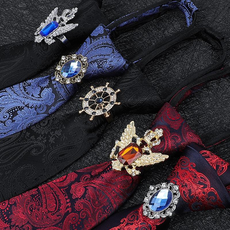 Men'S Fashion Emperor Rhinestone Collar Ring Clip Tie Hoop Vintage Knight Business Shirt Tie Buckle