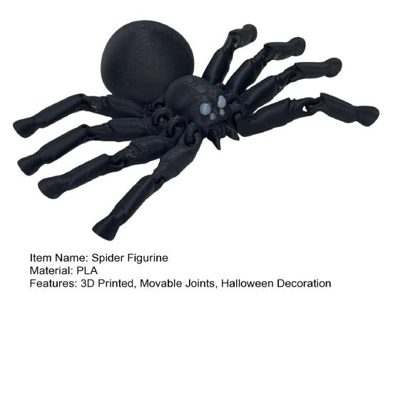 3D Printed Articulated Spider Figurine, Flexible Joint Black Spider Statue, Collectible Gothic Ornament for Halloween Home Decor