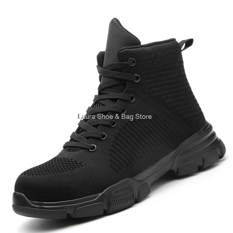 Fashion High Top Men Safety Shoes Mesh Breathable Steel Toe Work Shoes Man Constrcution Safety Boots Anti-smash Anti-odor Male Work Boot