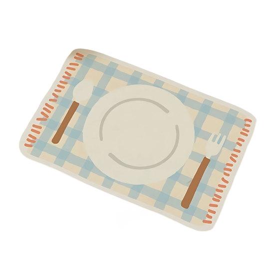 Rectangular Plaid Placemat, Heat Resistant Non-Slip Colorful Dining Placemat, Cute Tableware Patterns, Artificial Leather Table Protector Mat for синий