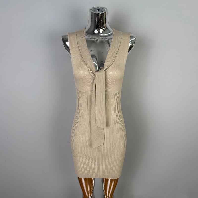 

Korean Dongdaemun Slim Knit Dress - Sleeveless, Sash-Detail, Sexy & Elegant Femininity Style One Size хакі