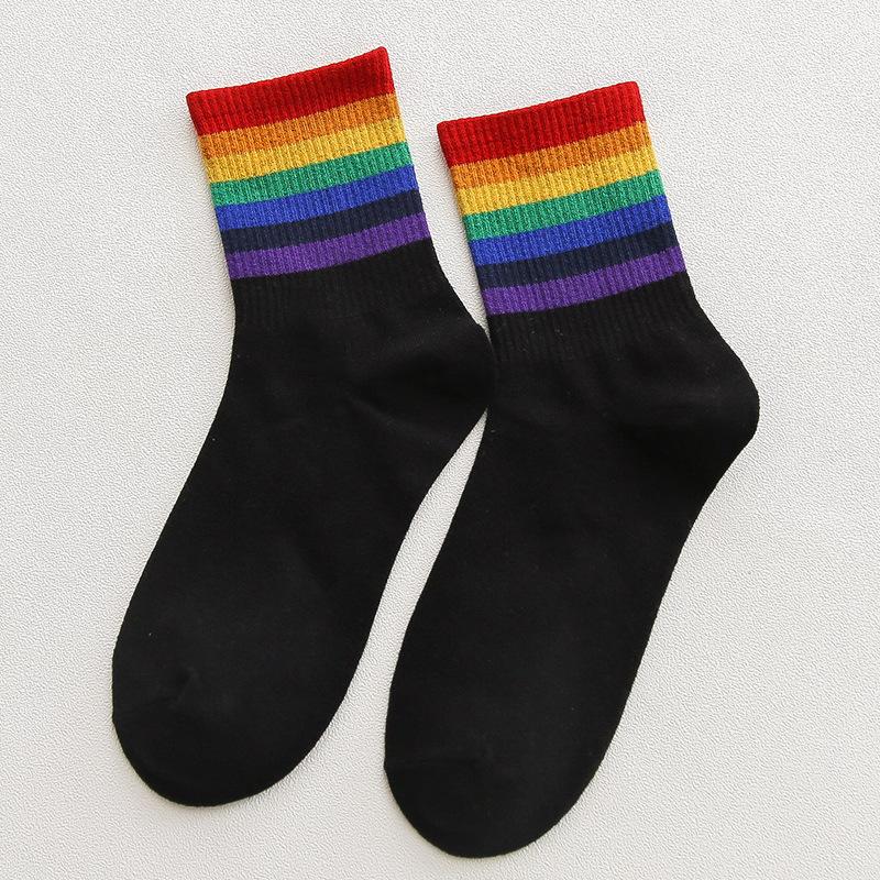 Female Spring and Autumn Fashion New Rainbow Sport Tube Socks