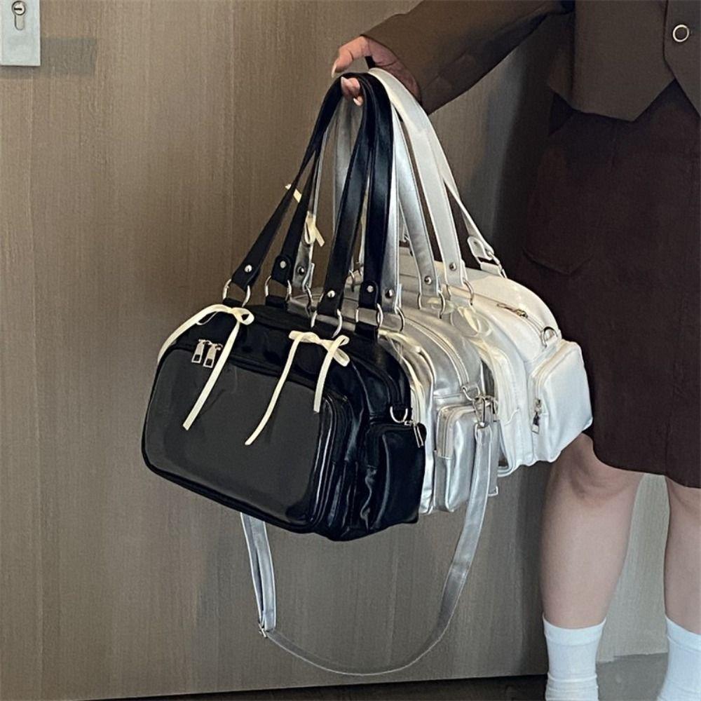 Preppy Style Transparent Pocket Shoulder Bag JK Bowling Bag Casual Cotton Doll Ita Bag  Outdoor