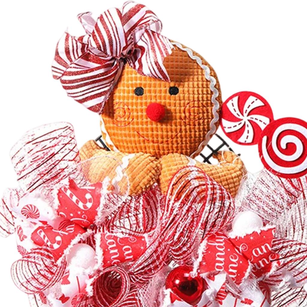 Christmas Door Wreath Gingerbread Doll with Lollipop Wreath Gingerbread Hanging Decorations Christmas Front Door Decorations