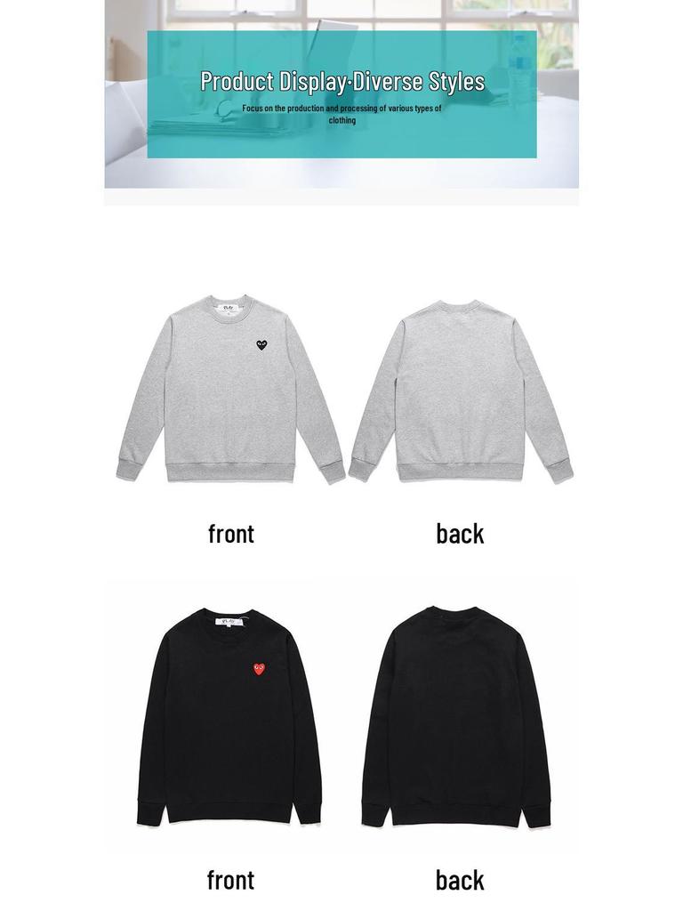 HEYPLAY Japanese Red Heart Fleece-Lined Sweatshirt: Unisex Round Neck Long Sleeve Pullover In Solid Color, Couple Style.