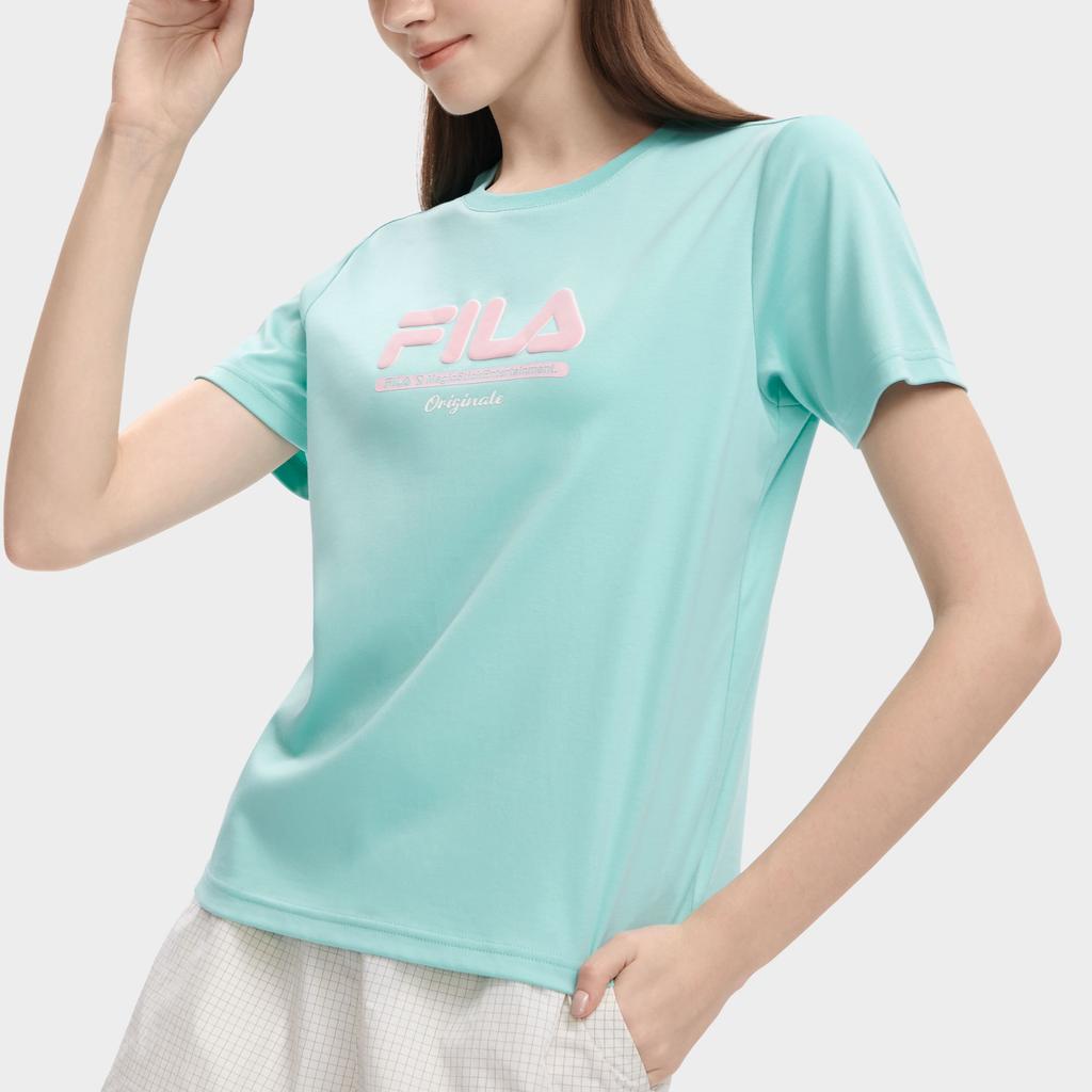 Fila Logo Print Solid Color Round Neck Casual Short Sleeve T-Shirt Women Tops Youth-Green F11W329111F-TQ