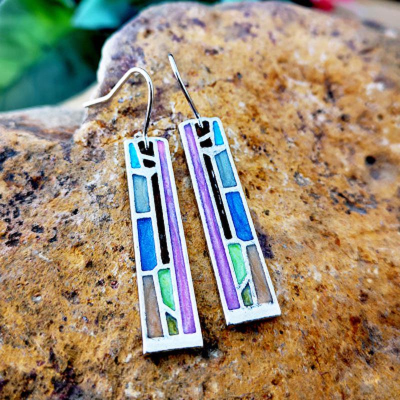 Bohemia Style Vintage Long Pendant Hook Earrings Multilcolor Birthstone Jewelry for Banquet Gifts