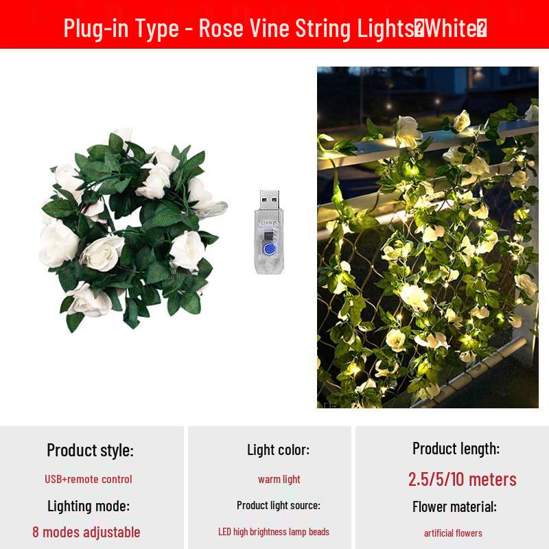 Solar Rose String Lights: Outdoor & Indoor Decorative Flower Vine for Patios, Balconies, Railings, and Ambiance